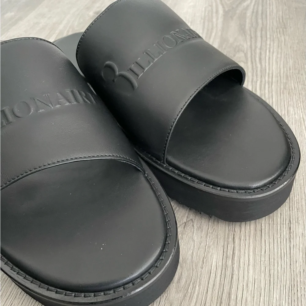 Billionaire Leather Flat Slide Sandals Black size 41 Casual Quiet Luxury